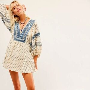 NWOT Free People Sweet Southwest Embroidered Mini Dress in Tea Combo